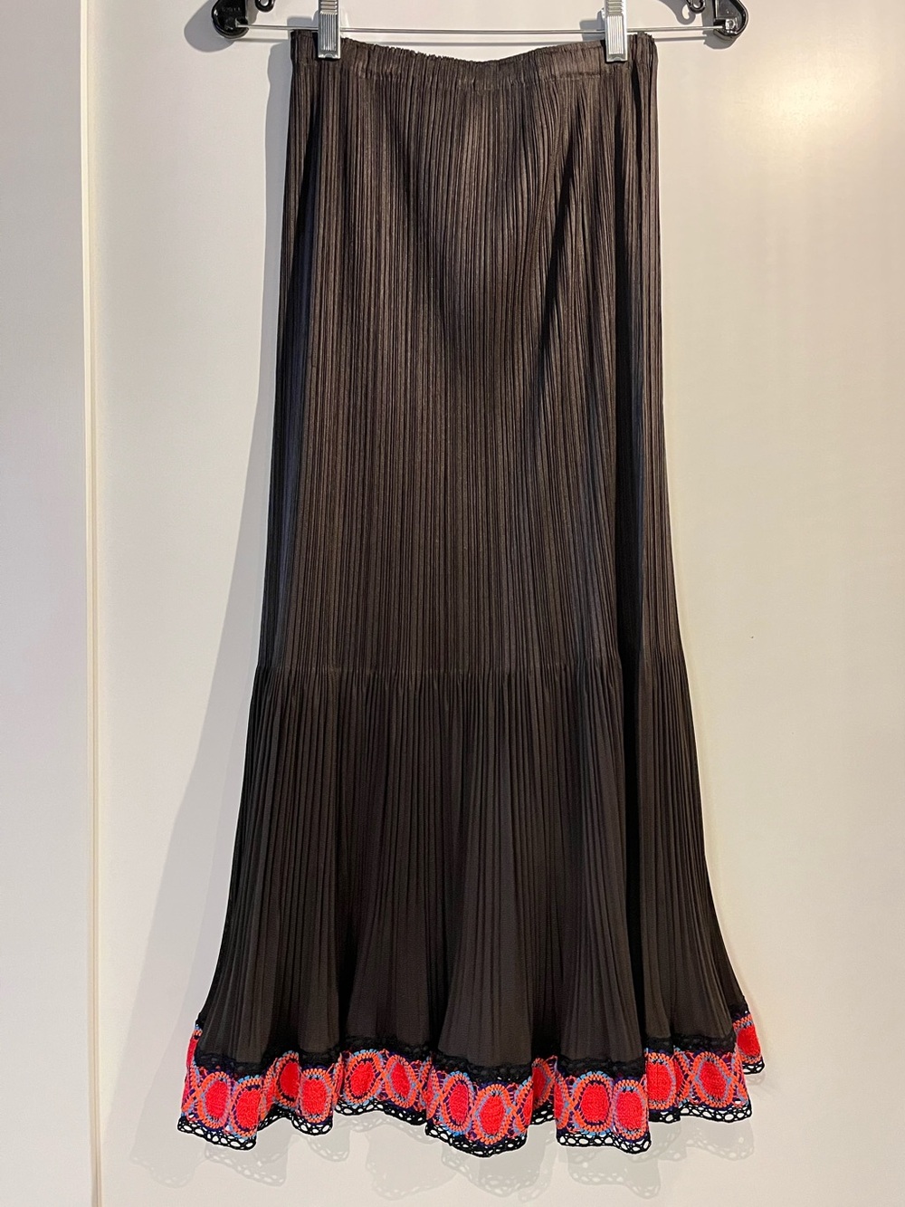 Archival Pleats Please Issey Miyake 2007 Embroidered Trim Maxi Skirt - Size 3